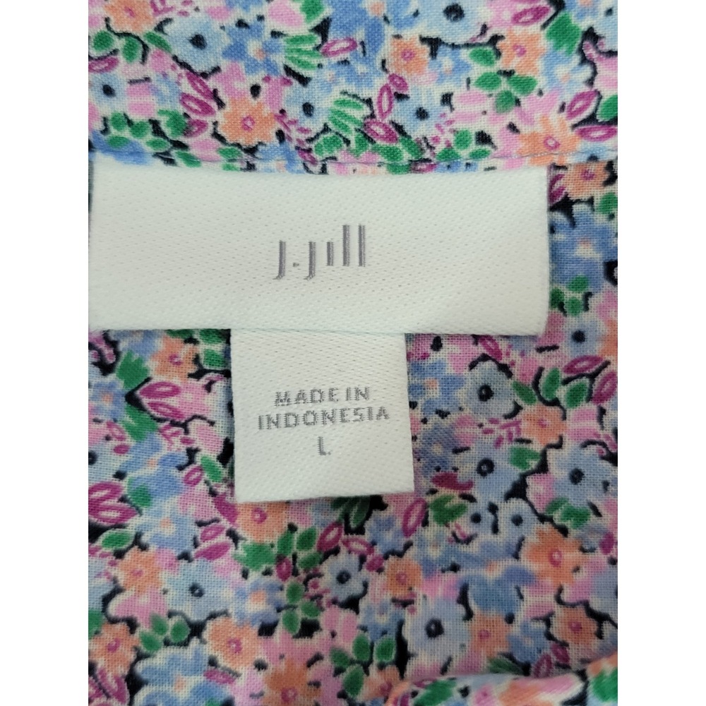 J. Jill Women Large Floral Button Down Shirt 100% Cotton Long Sleeve Blue Pink - Picture 7 of 9